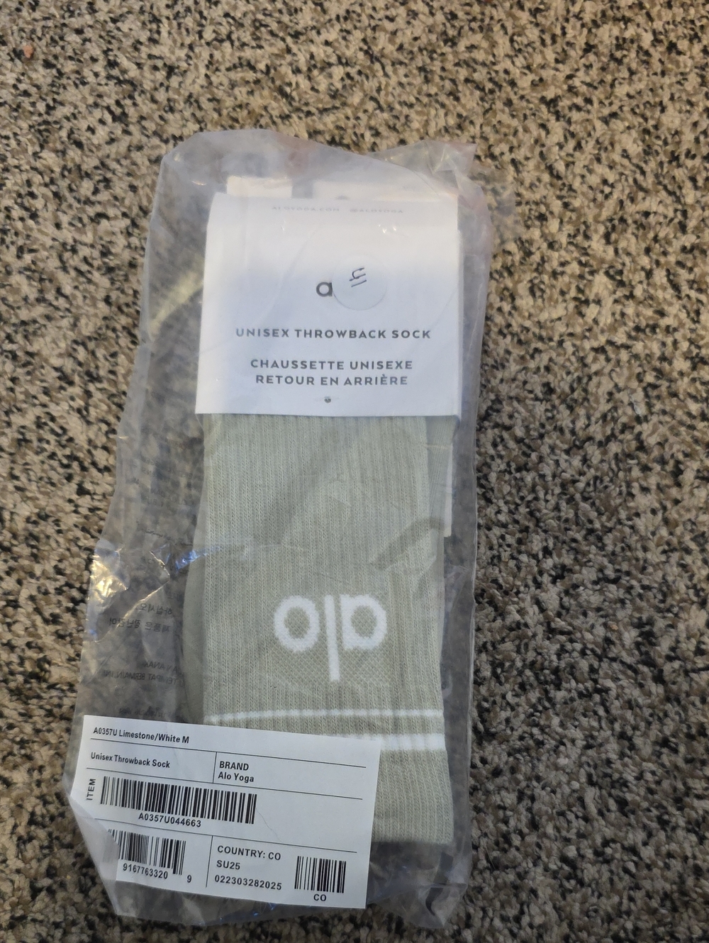 ALO Yoga Throwback Sock in Limestone with White Logo